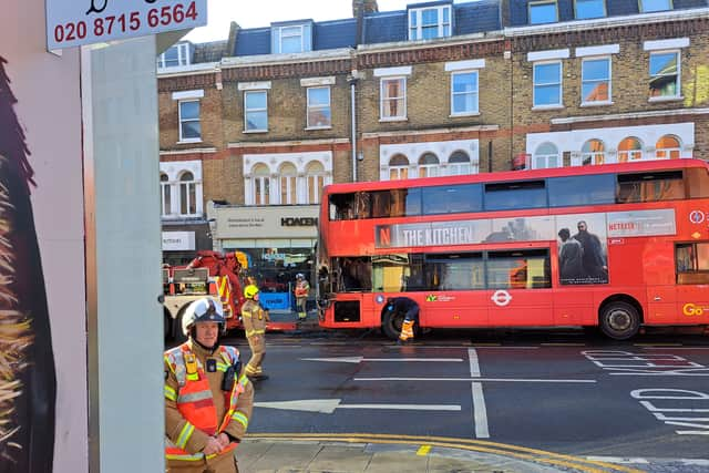 Footage captures the extent of the damage to an electric bus which caught fire. (Photo by Ruben Bennett)