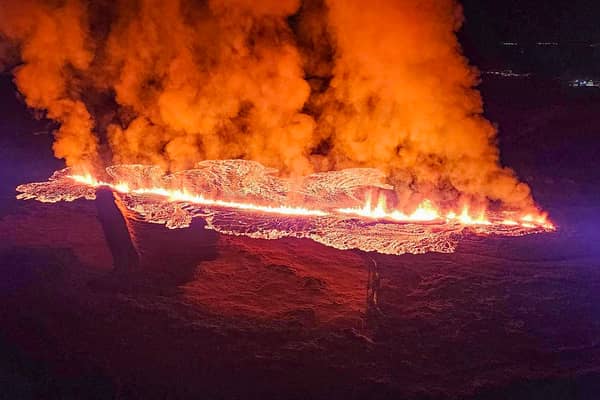 A horrifying video shows the huge amount of scorching lava spewing out of a volcano that has erupted in Iceland. (Photo: AFP via Getty Images)