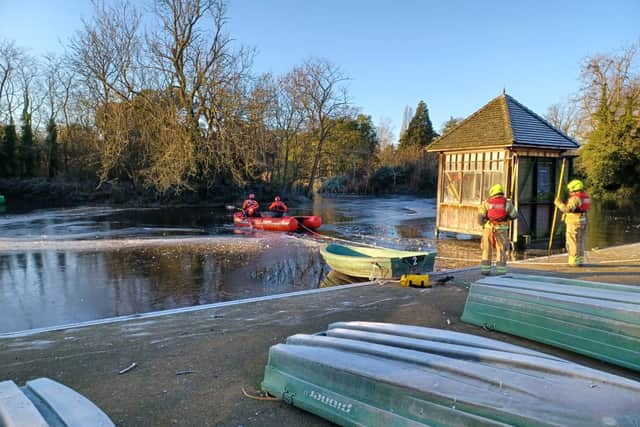 Firefighters paddled out in one of the Brigade's inflatable boats to rescue stranded Ponzo and bring her to safety.