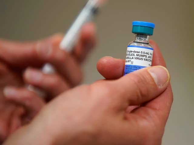 A dose bottle of measles, mumps and rubella virus vaccine. (Photo Illustration by George Frey/Getty Images)