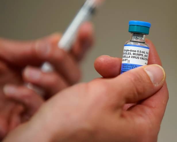 A dose bottle of measles, mumps and rubella virus vaccine. (Photo Illustration by George Frey/Getty Images)