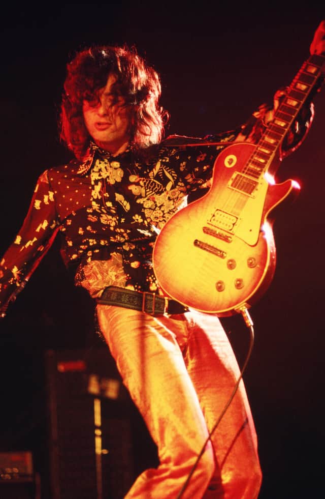 Jimmy Page of Led Zeppelin plays a Gibson Les Paul at Madison Square Garden on September 3, 1971 in New York.  (Photo by Walter Iooss Jr./Getty Images) 