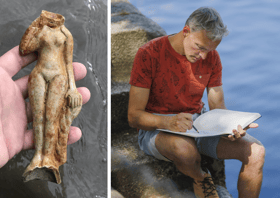 A Roman clay Venus figurine was found by mudlark Ed Bucknall. (Photo by Ed Bucknall/Leo Zoghaib)