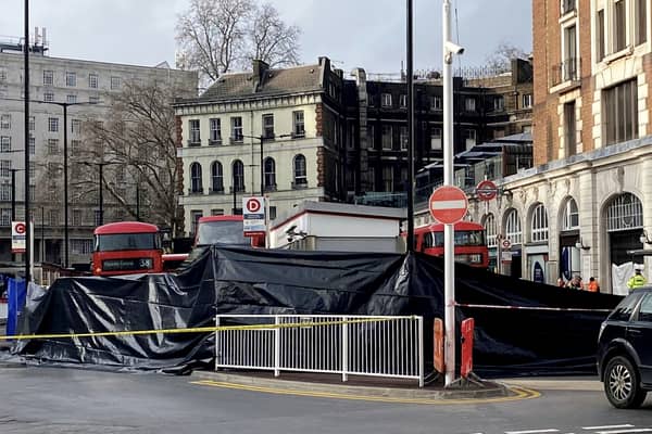 Police and emergency services at the scene at Victoria Station.