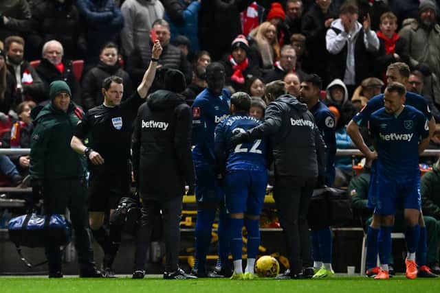 Said Benrahma is shown a red card in the FA Cup tie against Bristol City