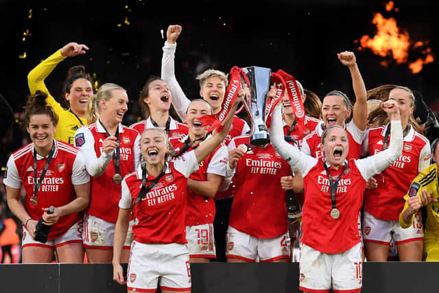 Arsenal celebrating their sixth Women's League Cup win in 2023