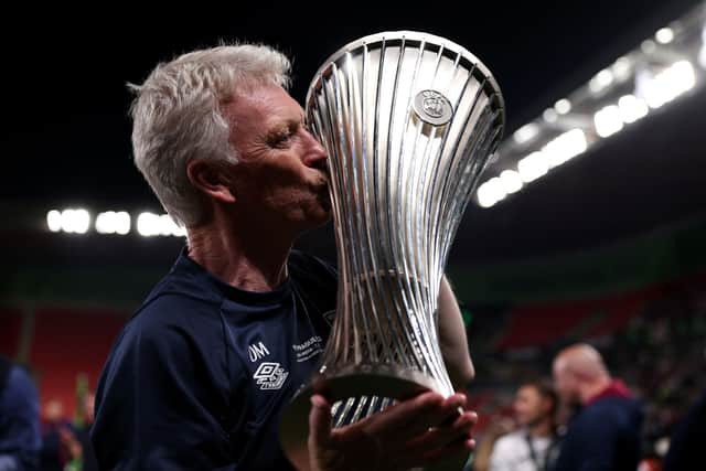 David Moyes celebrates the Europa Conference League final