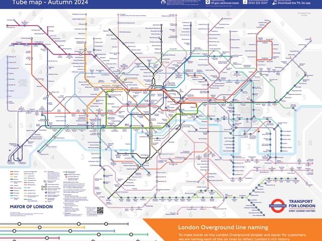 The new-look Tube map following the renaming of the London Overground lines.