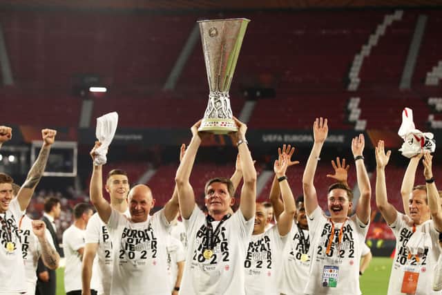 Glasner celebrates winning the UEFA Europa League with Eintracht Frankfurt
