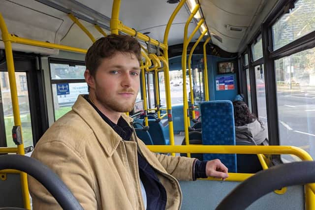 Reporter Harrison Galliven on a TfL Superloop bus.
