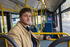 Reporter Harrison Galliven on a TfL Superloop bus.