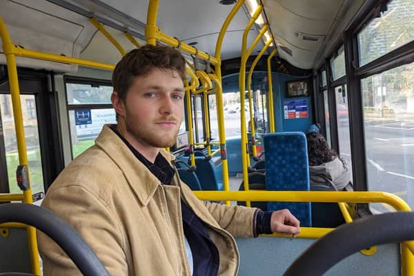 Reporter Harrison Galliven on a TfL Superloop bus.