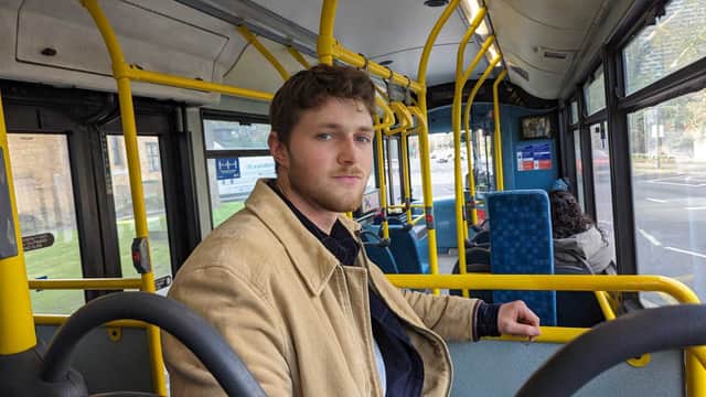Reporter Harrison Galliven on a TfL Superloop bus.