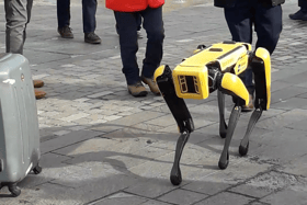 This Boston Dynamics 'Spot' robot dog was taken for a walk around Granary Square, King's Cross, London.