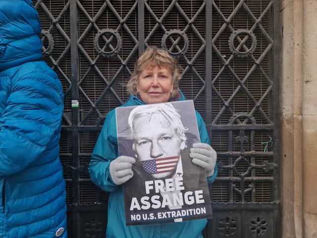 Sue, 67, joined Julian Assange supporters