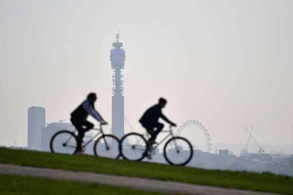 The BT Tower on the London skyline from Primrose Hill. (Photo by JUSTIN TALLIS / AFP via Getty Images)