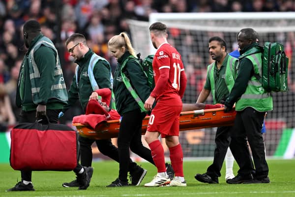 Liverpool midfielder Ryan Gravenberch was stretchered off following a tackle from Moises Caicedo
