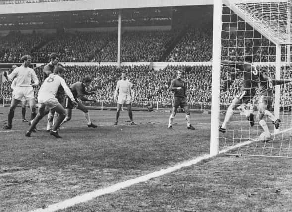 Chelsea and Leeds United in action in the first of the two 1970 finals.