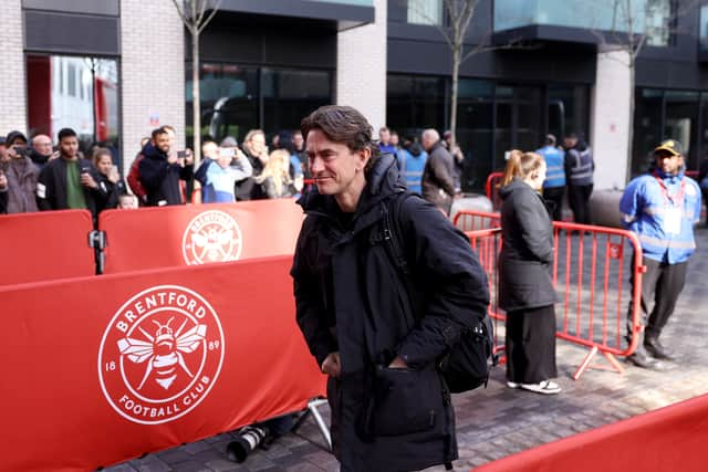 Thomas Frank arrives at the Gtech Community Stadium on Saturday.