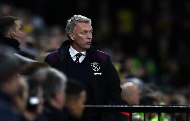 David Moyes in charge of his first match as West Ham manager.
