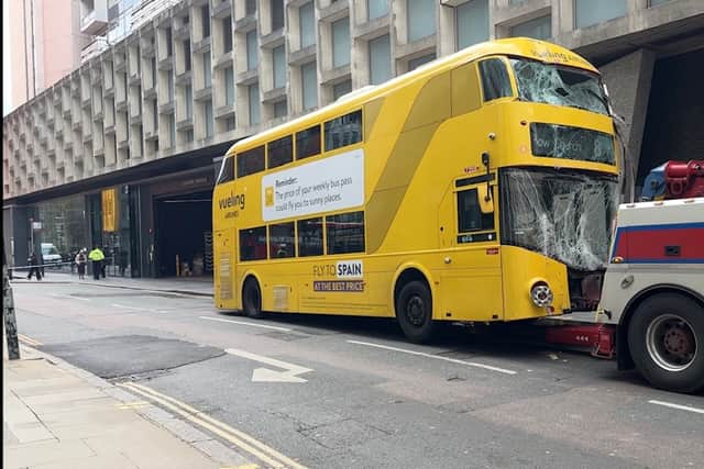 A London bus that crashed into a pub in New Oxford Street.