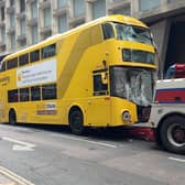 A London bus that crashed into a pub in New Oxford Street.