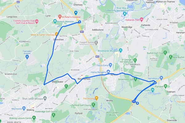 The diversion route for a planned closure of the M25.