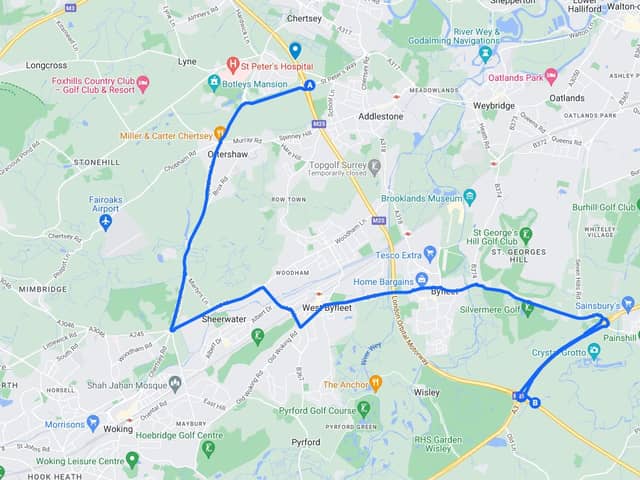 The diversion route for a planned closure of the M25.