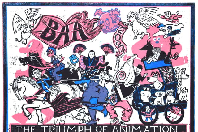 The BAA prizes are edition-numbered linocut/relief prints paying homage to Renaissance ‘Triumph’ pictures like Holbein’s 1533 artwork Triumph of Wealth and Mantegna’s 1484-1492 Triumphs of Caesar. Featuring some of the best-loved animation characters of the last 100 years, the "Triumph of Animation" awards were created by animator and artist Derek Hayes, senior lecturer Animation and FX at Falmouth University.