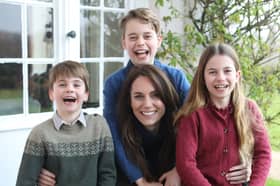 Catherine, Princess of Wales with her children Louis, George and Charlotte in an image released for Mother's Day 2024. (Photo by @KensingtonRoyal)