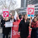 Tulip Siddiq MP and Anne Clarke AM protesting against the proposed closure of maternity services at the Royal Free Hospital in Hampstead, Camden.