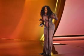 US singer SZA accepts the Best R&B Song award for Snooze at the Grammy Awards in on February 4, 2024.