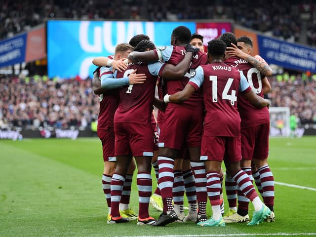 West Ham celebrate taking the lead against Aston Villa.