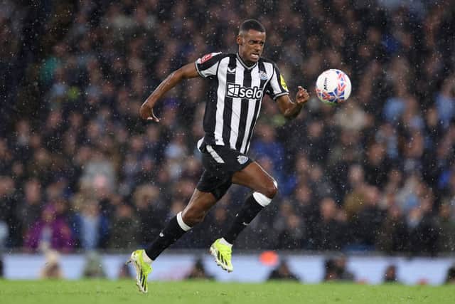 Newcastle's Alexander Isak in action against Manchester City in the FA Cup quarter-finals