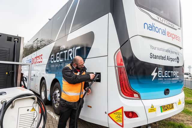 National Express is trialling a new electric coach running between central London and Stansted airport.