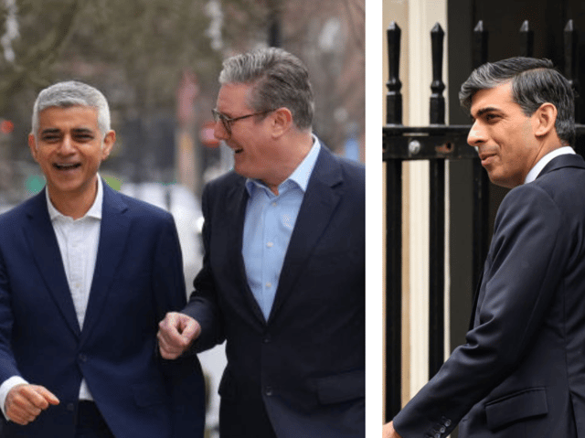 London mayor Sadiq Khan, Labour leader Keir Starmer and Conservative prime minister Rishi Sunak. 