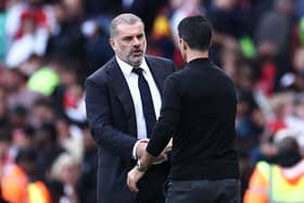 Ange Postecoglou shakes Mikel Arteta's hand. Spurs now lead the way in race for ex-Arsenal target's signature