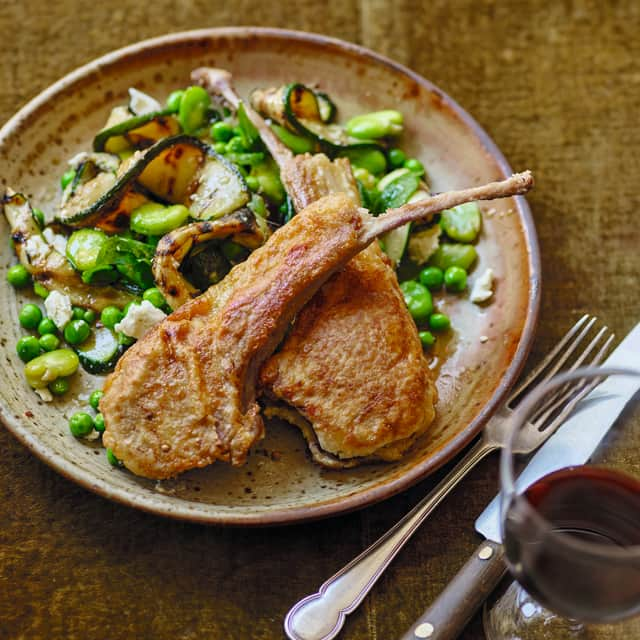 Lamb cutlets with courgette salad. Credit: José Pizarro