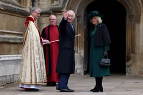 King Charles III and Queen Camilla arrive to attend the Easter Mattins Service at St George's Chapel at Windsor Castle in Berkshire. (Picture: Hollie Adams/PA Wire)