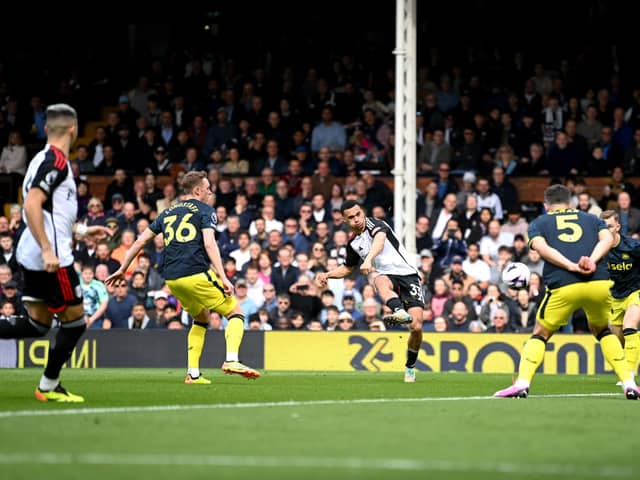 Antonee Robinson goes for goal in Fulham's Premier league clash vs Newcastle.