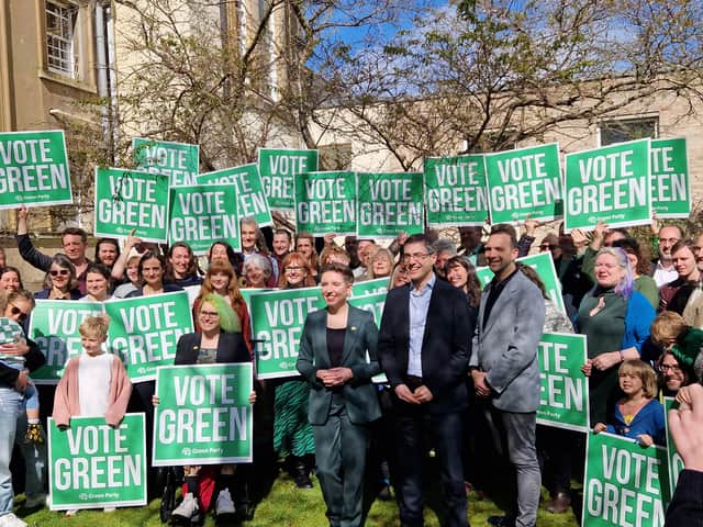 Left to right, Green co-leaders Carla Denyer and Adrian Ramsay, and deputy leader Zack Polanski at the local elections launch in Bristol. Credit: NationalWorld