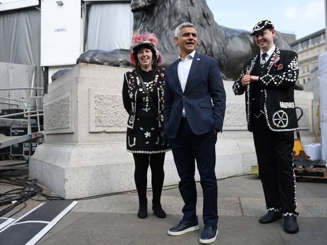 Sadiq Khan with a Pearly King and Queen