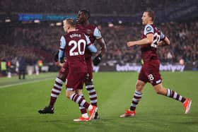 Kurt Zouma, Jarrod Bowen and Tomas Soucek in action for West Ham vs Tottenham Hotspur