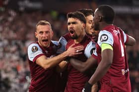 West Ham celebrate Lucas Paqueta's goal. Xabi Alonso has praised six Hammers stars ahead of Europa League clash