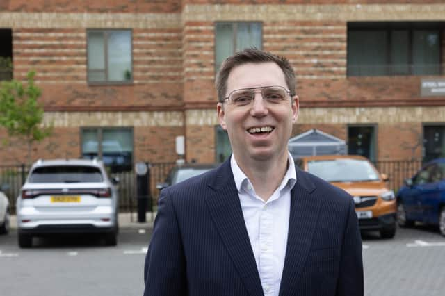 Liberal Democrat London mayoral candidate Rob Blackie at the launch of his housing policy in Sutton