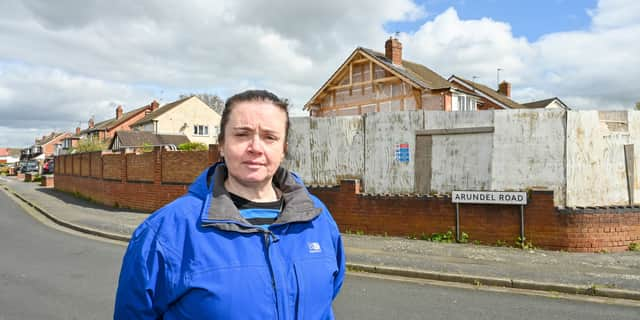 Councillor Stacie Elson at the site where Gurwinder Singh demolished a house built without planning permission.