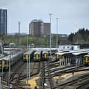 Southern Rail trains in sidings at the Selhurst railway depot. 