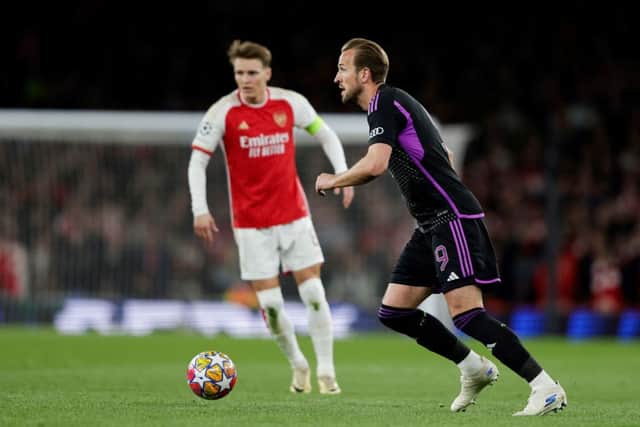 England captain and Bayern Munich striker Harry Kane in action at the Emirates