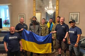 Ukrainian soldiers who will take part in the London Marathon.