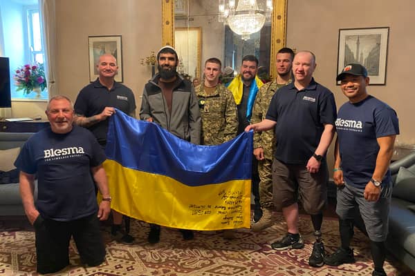 Ukrainian soldiers who will take part in the London Marathon.